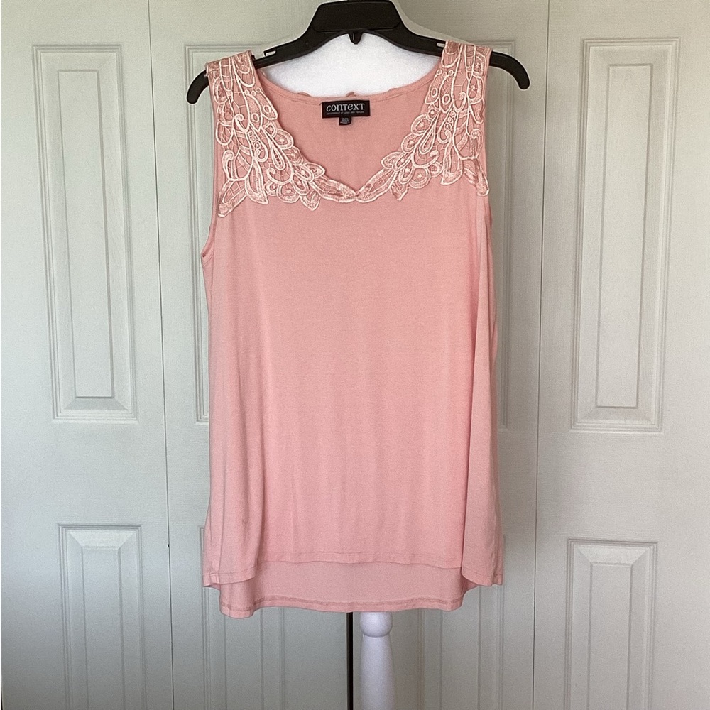 Blush, Soft Knit Top with Lace Detail